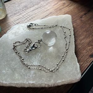 Pewter quartz crystal ball necklace- 22 inches